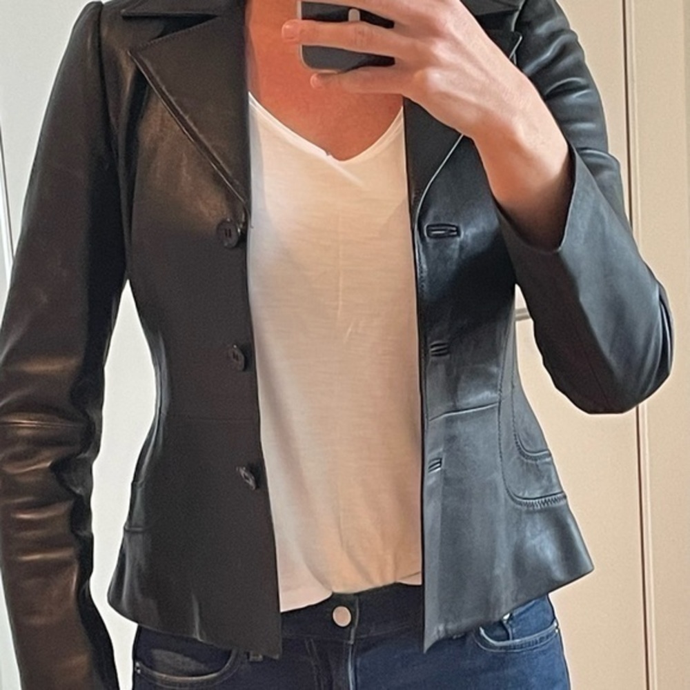 Vintage Laundry by Shelly Segal Notched Lapel Lined Leather Jacket
